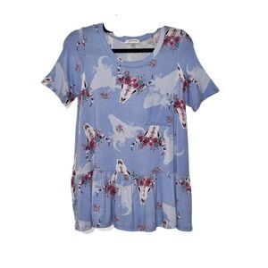 Floral Blue Short Sleeve Tunic NWOT